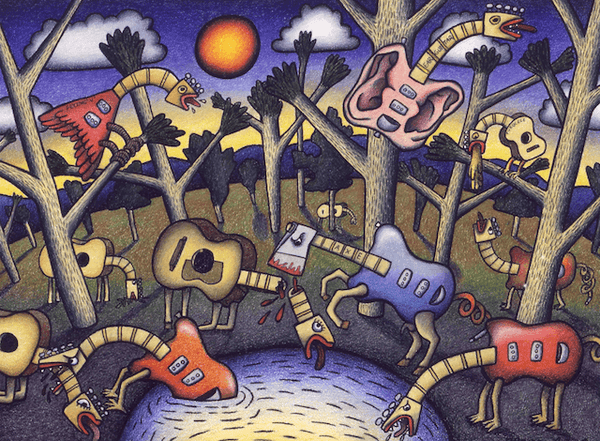 landscape with guitars limited edition fine art print Reg Mombassa Store 