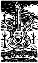 Guitar Pencil Linocut Print